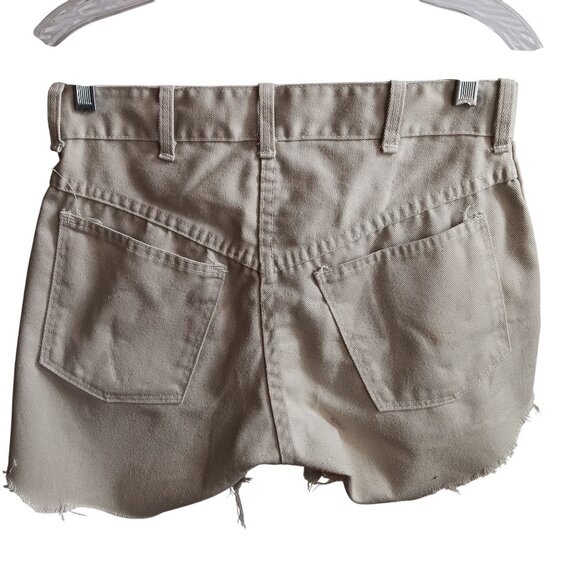 30W Vintage Shorts 1970's Beige High-Waisted Frayed Hem Distress - Picture 2 of 6